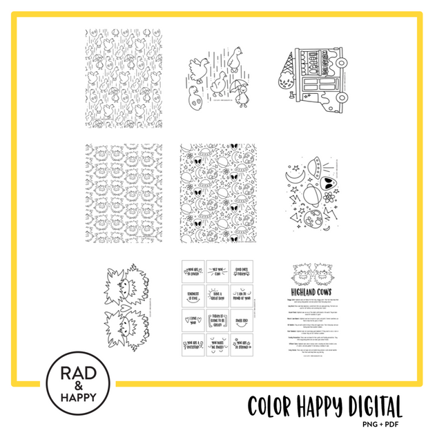 Color Happy  Monthly digital coloring page downloads – Rad & Happy