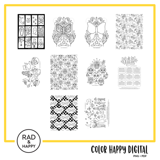 Color Happy  Monthly digital coloring page downloads – Rad & Happy