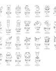 A grid of each how to draw page on a white background with the drawing steps removed