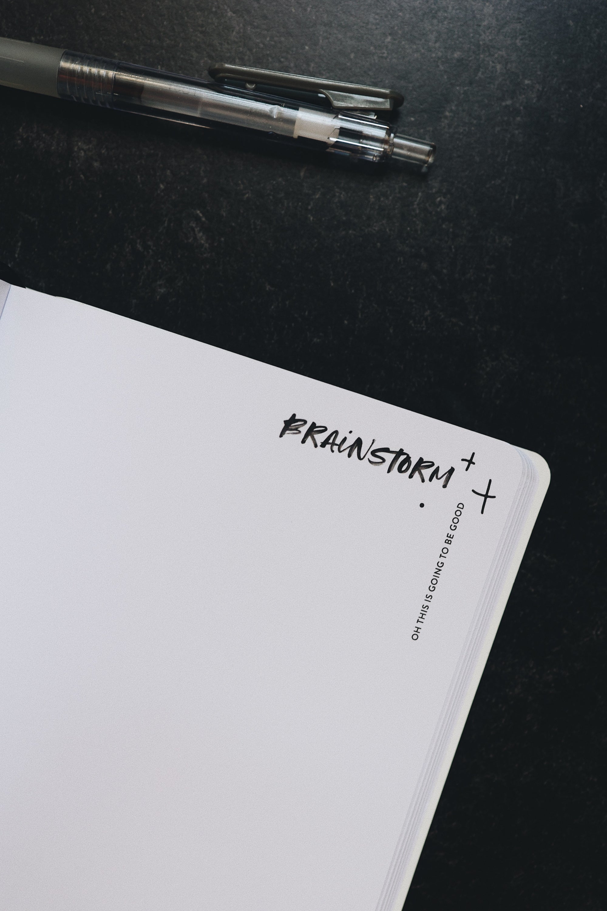 Close up shot of the corner of the brainstorm page that reads - Brainstorm