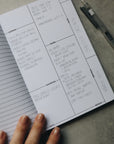 A hand holding the friendship journal open with handwriting on the page.