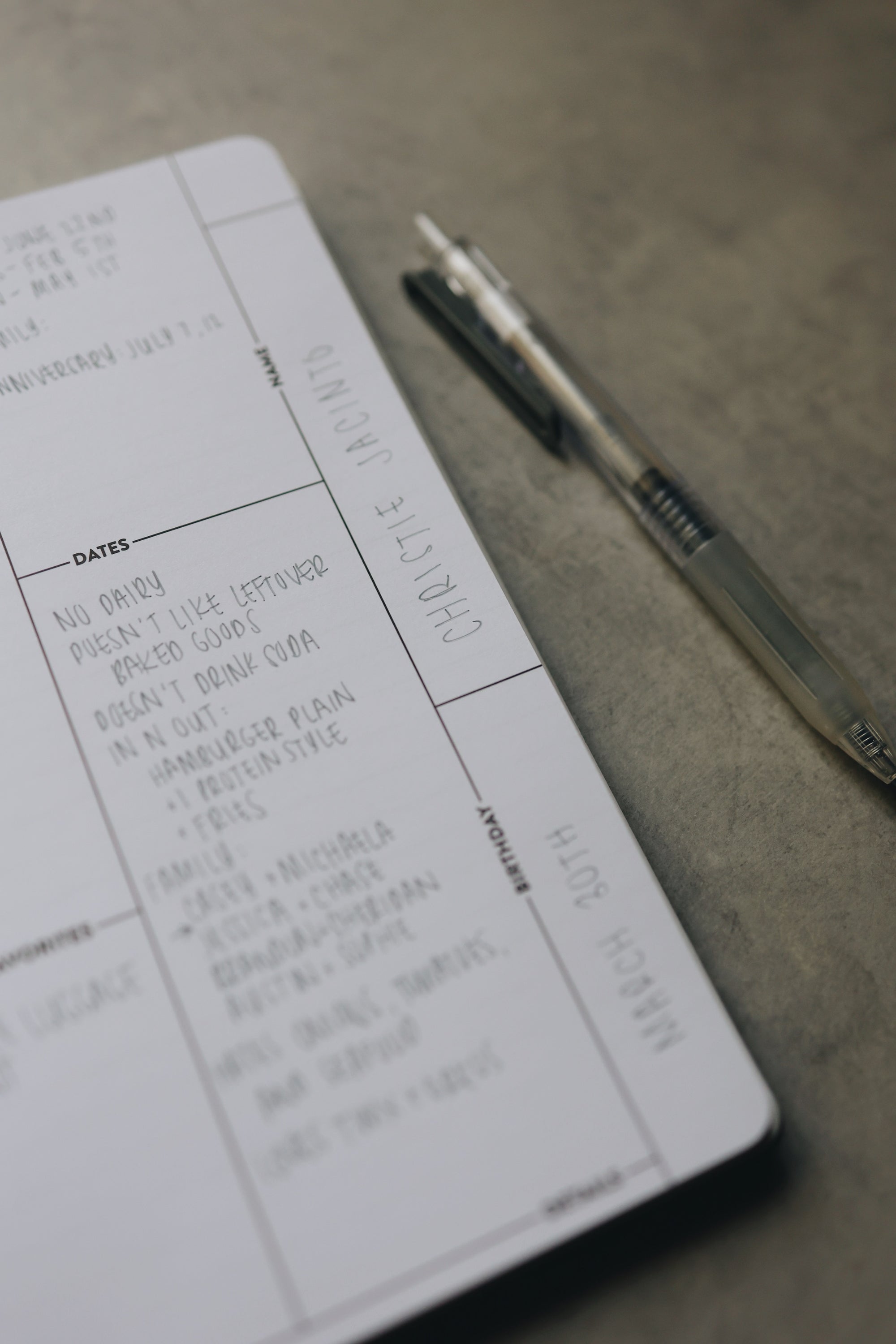 A closeup shot of part of a page in the friendship journal with handwriting on it