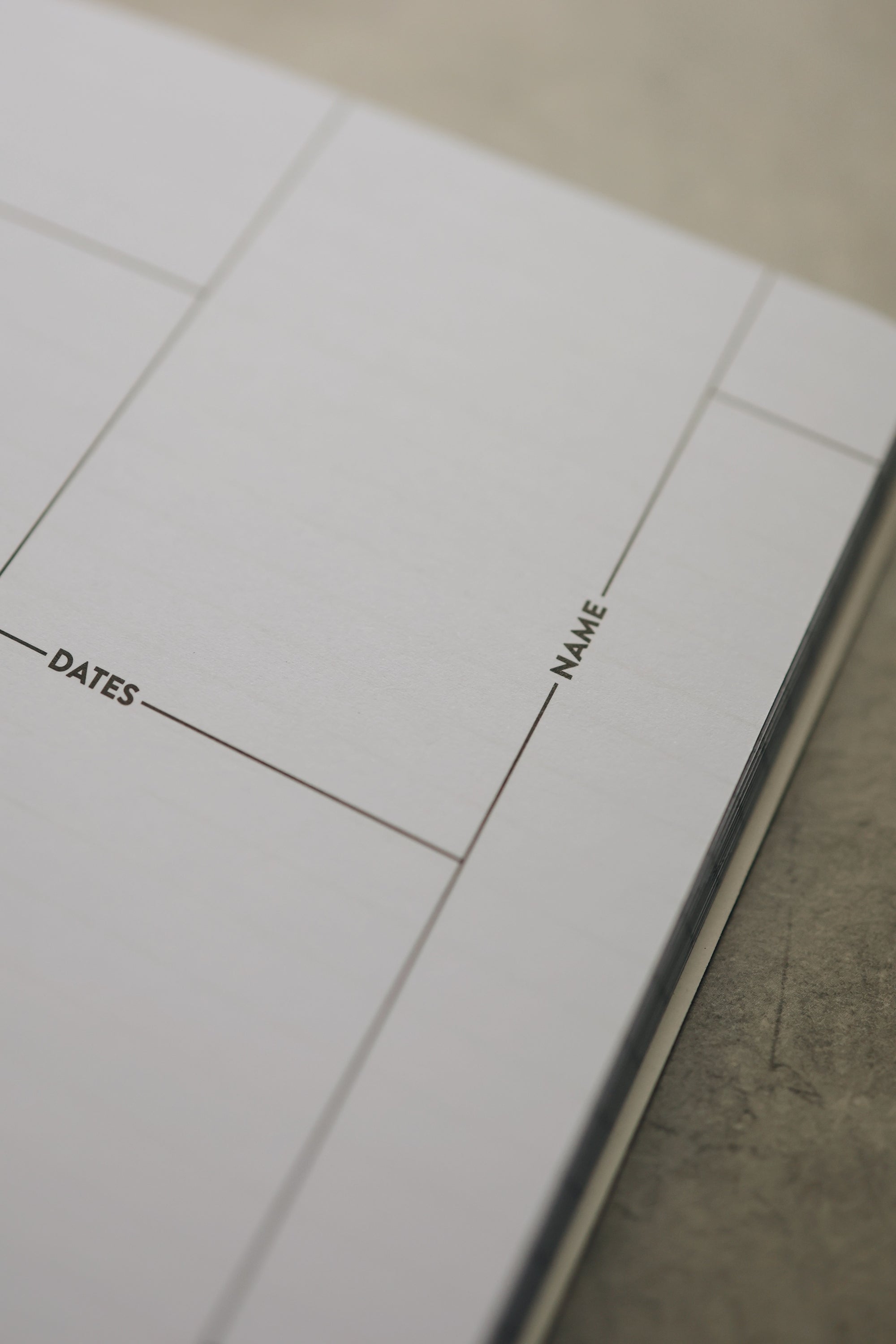 Close up shot of inside page showing name and dates