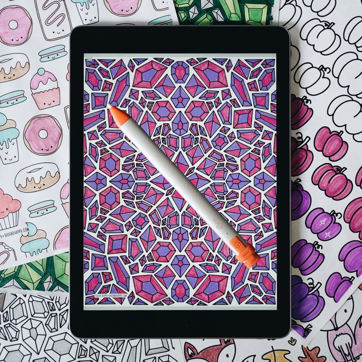 Color Happy  Monthly digital coloring page downloads – Rad & Happy