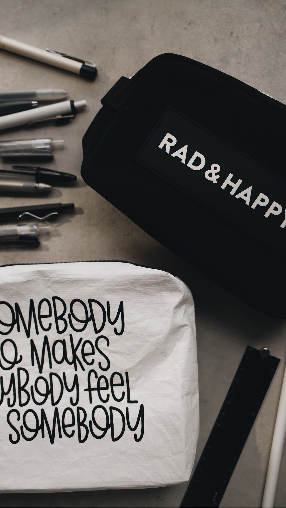 Rad & Happy Black Canvas Zipper Pouch