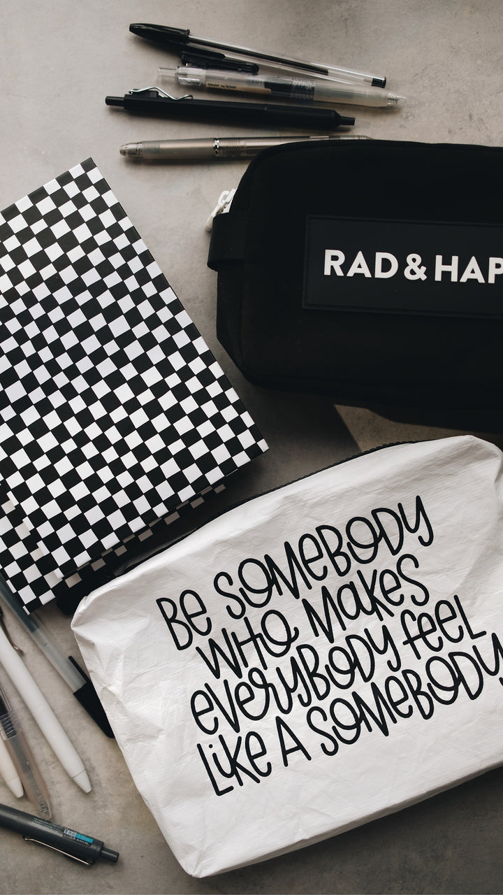 Rad & Happy Black Canvas Zipper Pouch