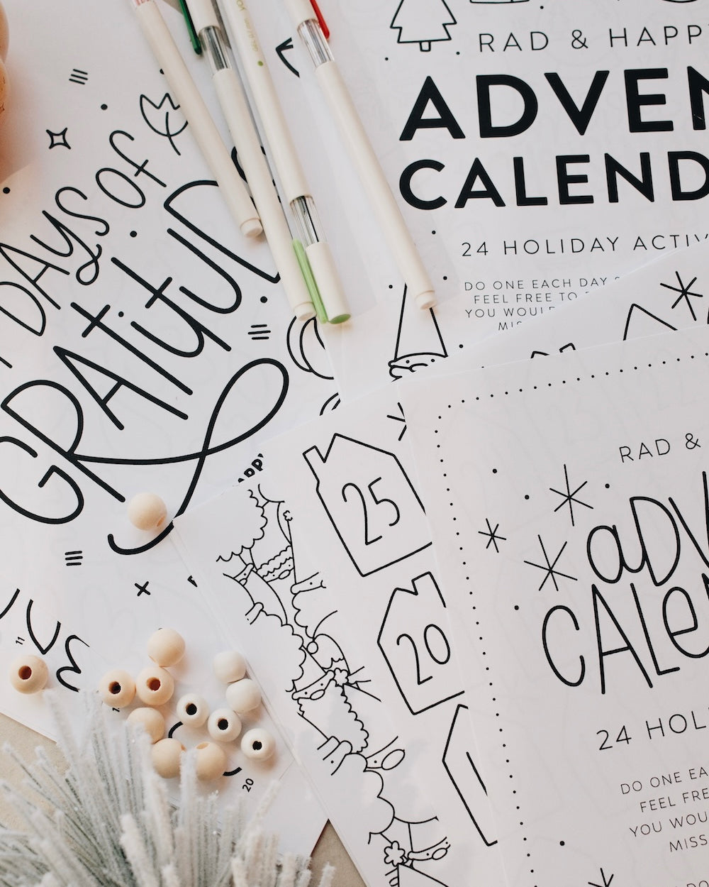Advent calendar with Christmas-themed designs and decorative items on a white background