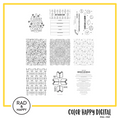 A digital collage of coloring pages with a yellow border