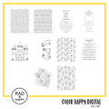 A digital collage of coloring pages with a yellow border