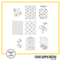 A digital collage of coloring pages with a yellow border
