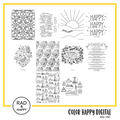 A digital collage of coloring pages with a yellow border