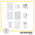 A digital collage of coloring pages with a yellow border
