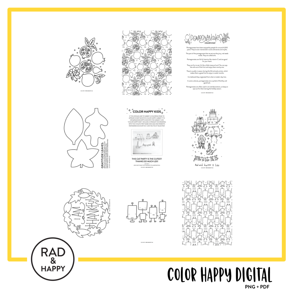 A digital collage of coloring pages with a yellow border