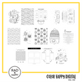 A digital collage of coloring pages with a yellow border