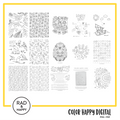 A digital collage of coloring pages with a yellow border
