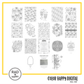 A digital collage of coloring pages with a yellow border