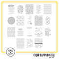 A digital collage of coloring pages with a yellow border