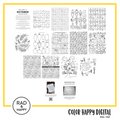 A digital collage of coloring pages with a yellow border