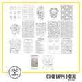 A digital collage of coloring pages with a yellow border