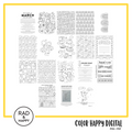 A digital collage of coloring pages with a yellow border