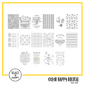 A digital collage of coloring pages with a yellow border