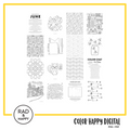 A digital collage of coloring pages with a yellow border