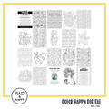 A digital collage of coloring pages with a yellow border