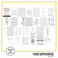 A digital collage of coloring pages with a yellow border