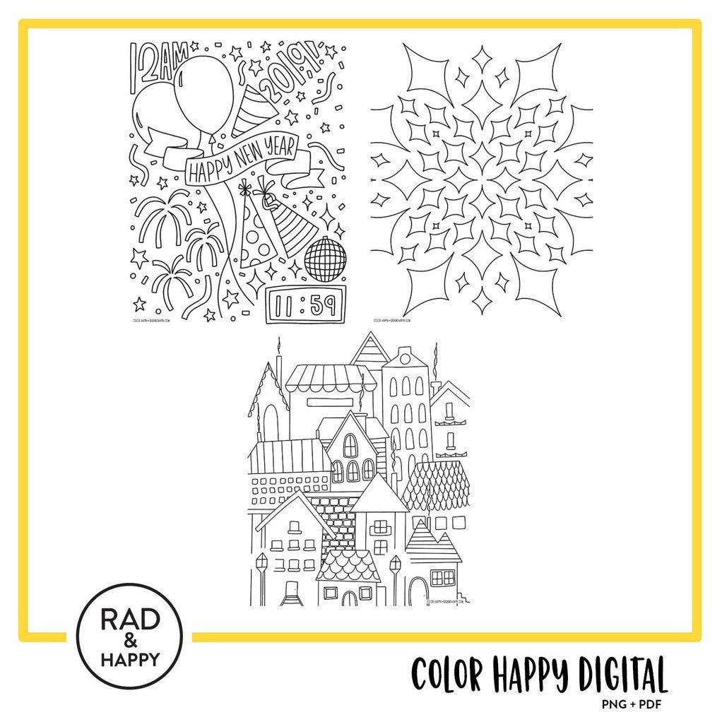 A digital collage of coloring pages with a yellow border