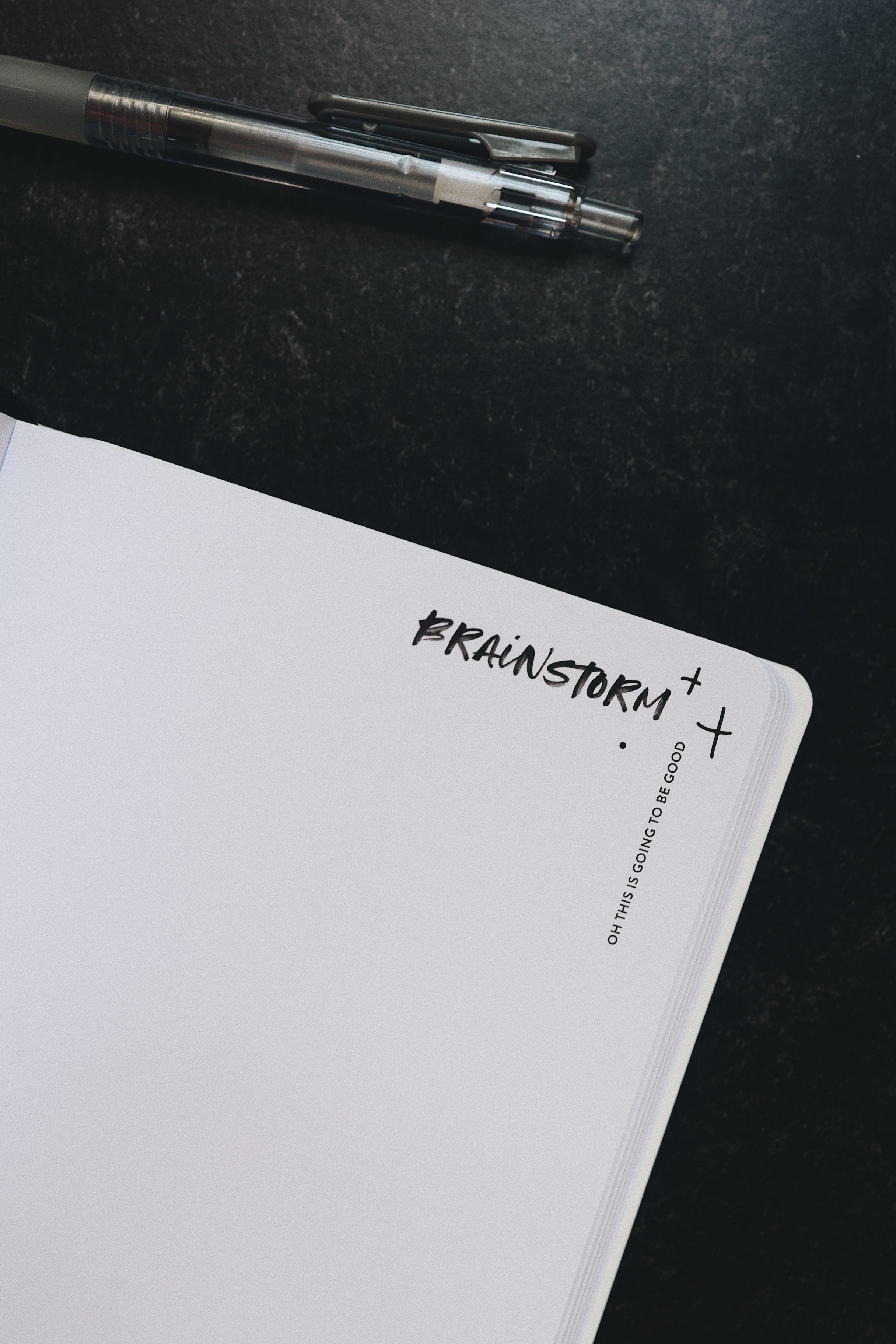 Close up shot of the corner of the brainstorm page that reads - Brainstorm