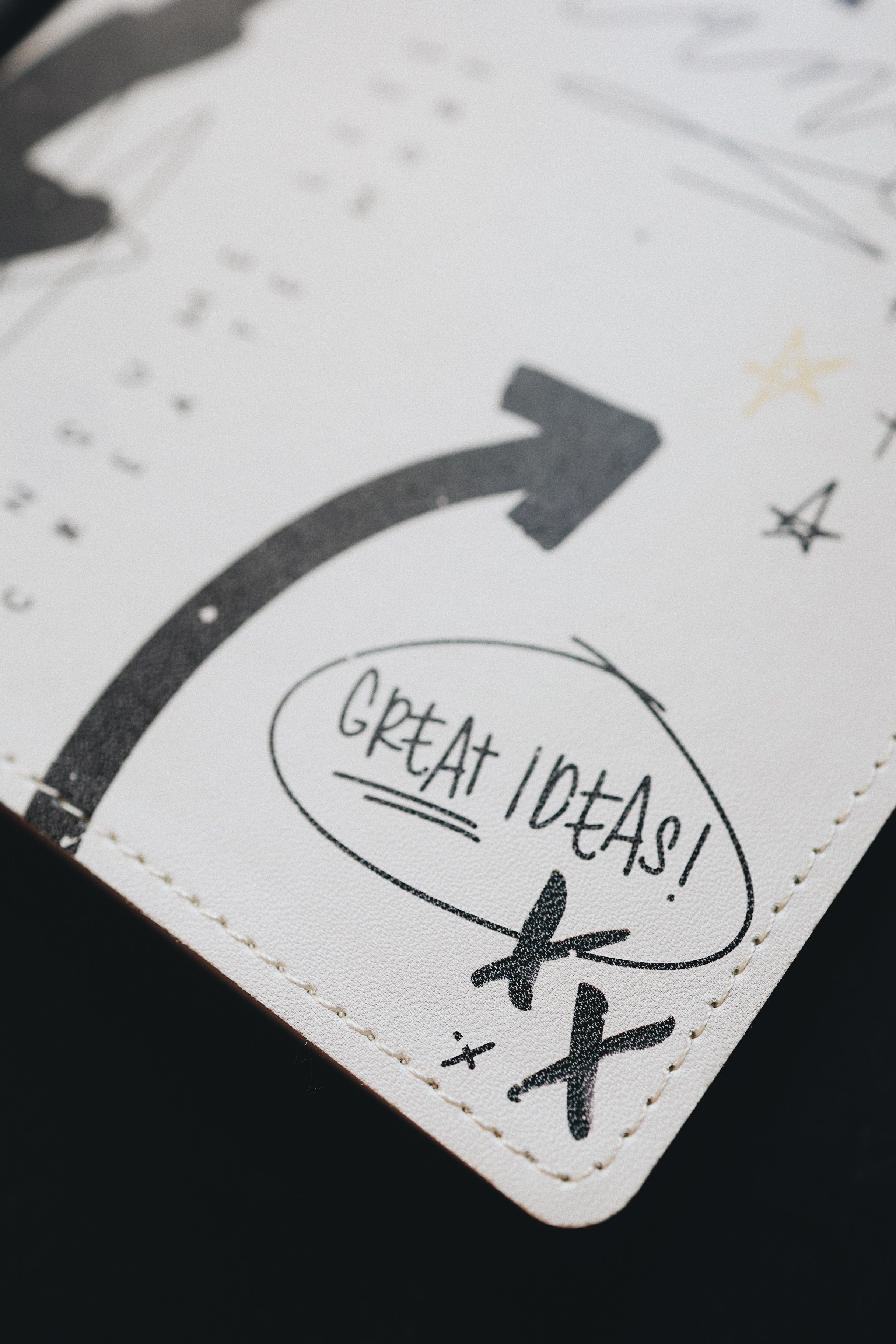 Close up shot of the corner of the creative planner cover that reads - Great Ideas!