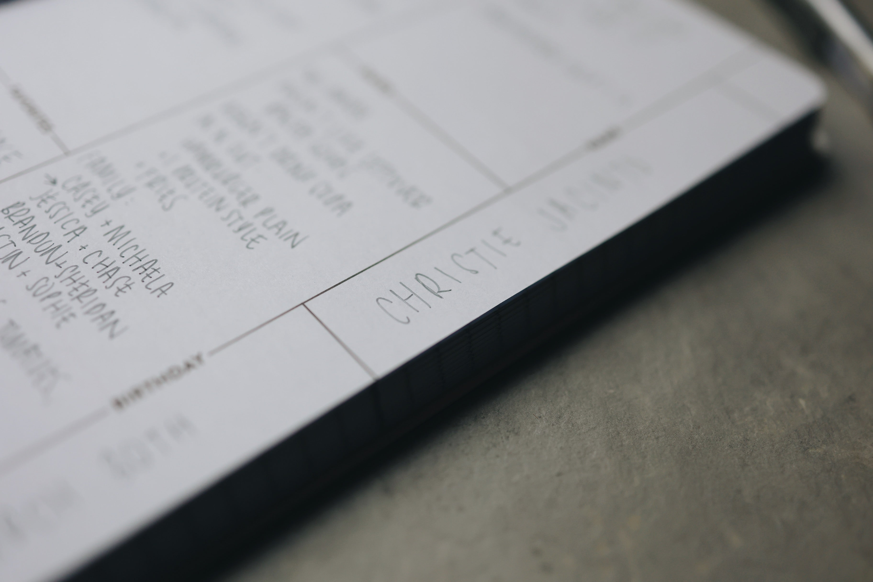 Close up shot of inside page with handwriting