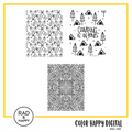 A digital collage of coloring pages with a yellow border