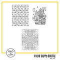 A digital collage of coloring pages with a yellow border