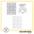 A digital collage of coloring pages with a yellow border