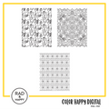 A digital collage of coloring pages with a yellow border