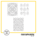 A digital collage of coloring pages with a yellow border