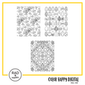 A digital collage of coloring pages with a yellow border