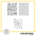 A digital collage of coloring pages with a yellow border