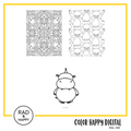A digital collage of coloring pages with a yellow border