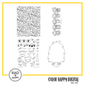 A digital collage of coloring pages with a yellow border