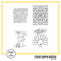A digital collage of coloring pages with a yellow border