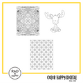 A digital collage of coloring pages with a yellow border