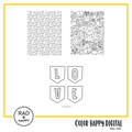 A digital collage of coloring pages with a yellow border
