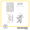 A digital collage of coloring pages with a yellow border