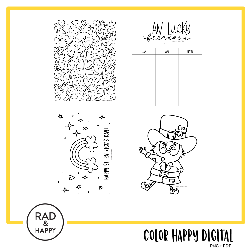 A digital collage of coloring pages with a yellow border