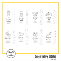A digital collage of coloring pages with a yellow border