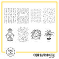 A digital collage of coloring pages with a yellow border