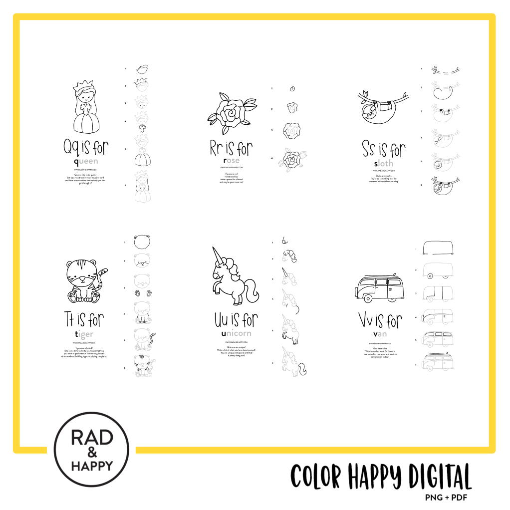 A digital collage of coloring pages with a yellow border