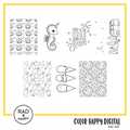 A digital collage of coloring pages with a yellow border